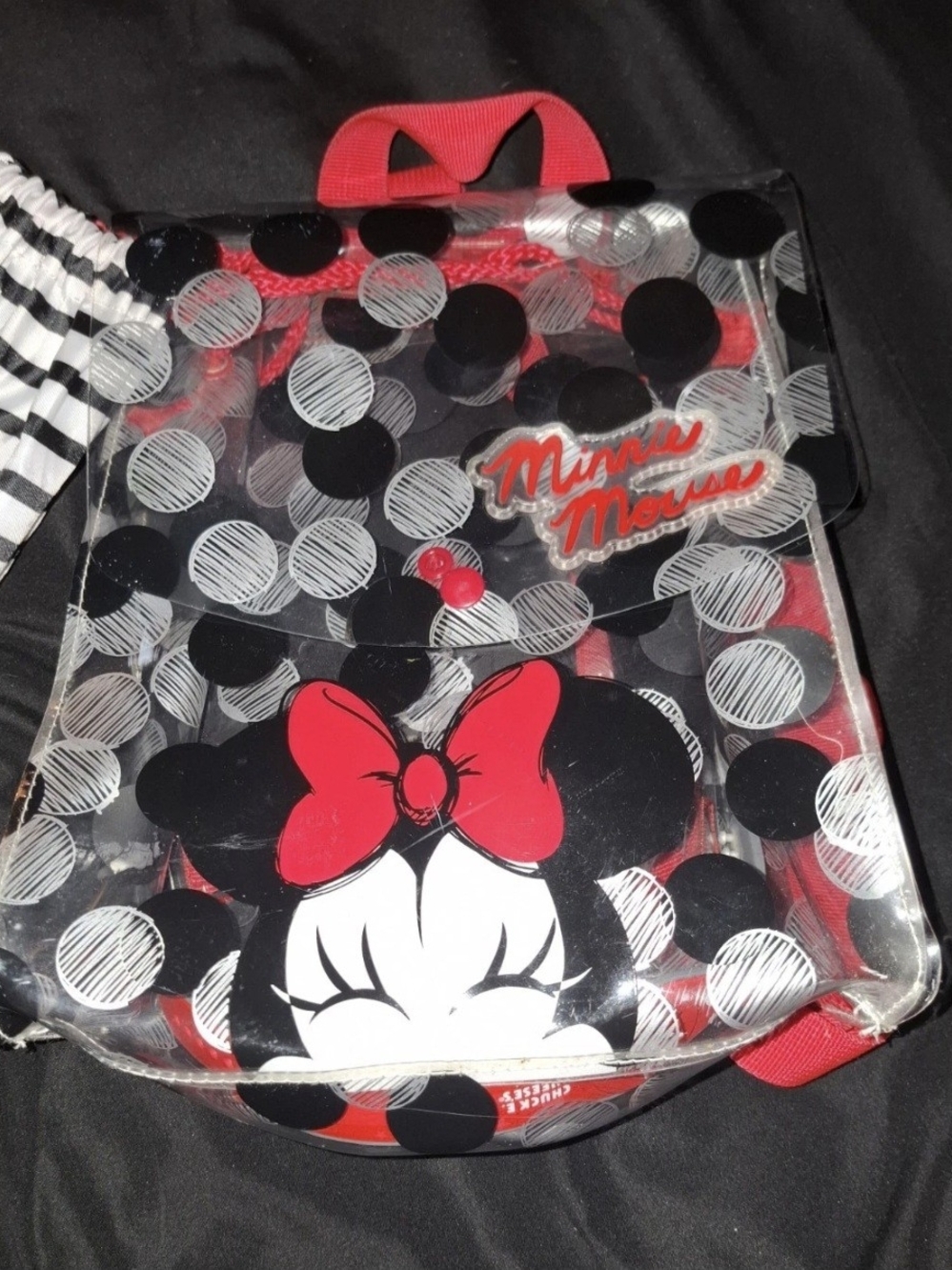Disney Minnie Mouse Clear Backpack with Red Bow and Black Polka Dots